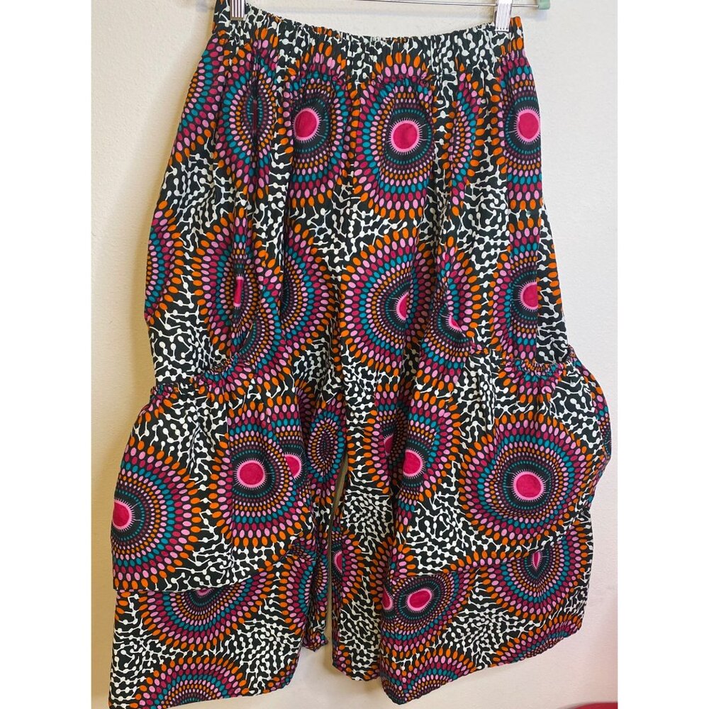 Kara Chic Psychodelic Harem Parachute Cropped Pants Wide Legs Boho Festival OS